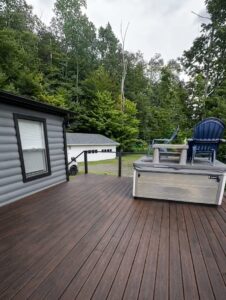 deck painting Rhode Island project showing a professionally refreshed outdoor deck